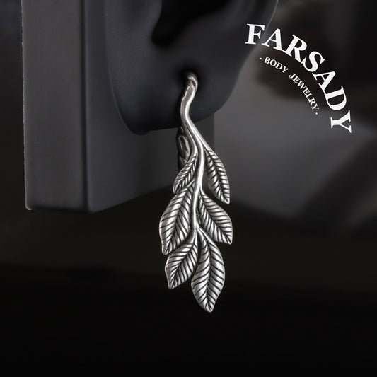 Thin Leaf - 316L Hanging Style Ear Weights / Fits 4G 2G Stretched Ear Lobes Tunnels Plugs
