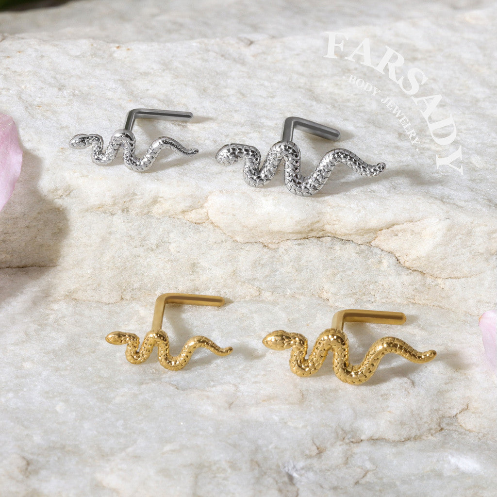 Textured Snake - L-Shape Nose Stud / Fit 18G 20G Nose Ring