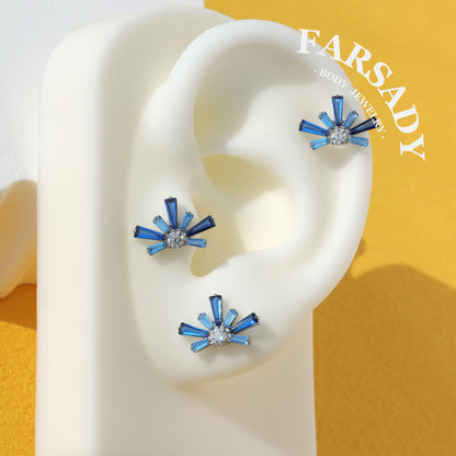 Sapphire Burst - F136 Titanium Internally Threaded Stud / Fits Cartilage Helix Tragus Lobe Piercing