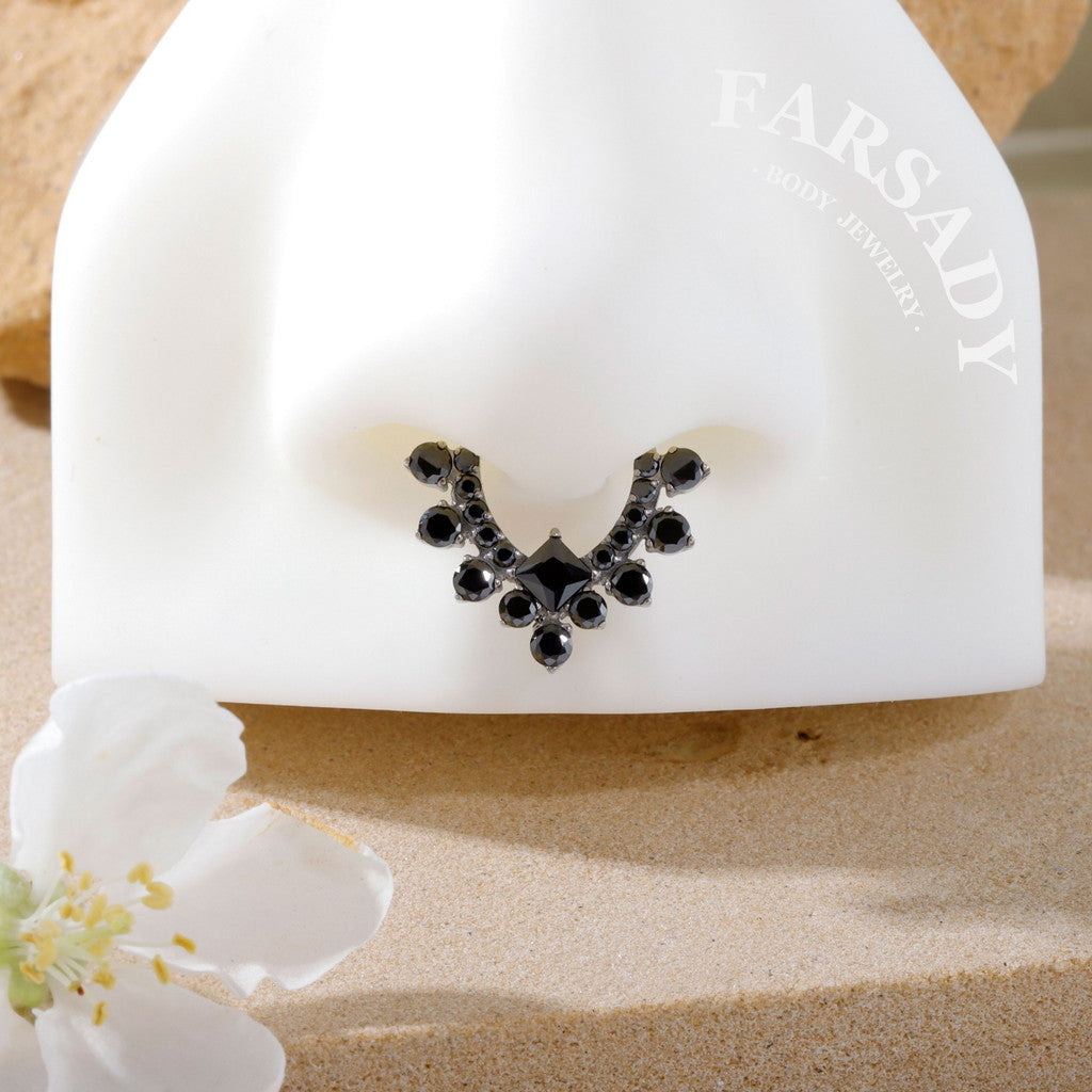 Obsidian Veil - F136 Titanium Hinged Clicker Hoop / Fits 16G Septum Ring Helix Conch Cartilage Earring