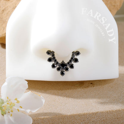 Obsidian Veil - F136 Titanium Hinged Clicker Hoop / Fits 16G Septum Ring Helix Conch Cartilage Earring