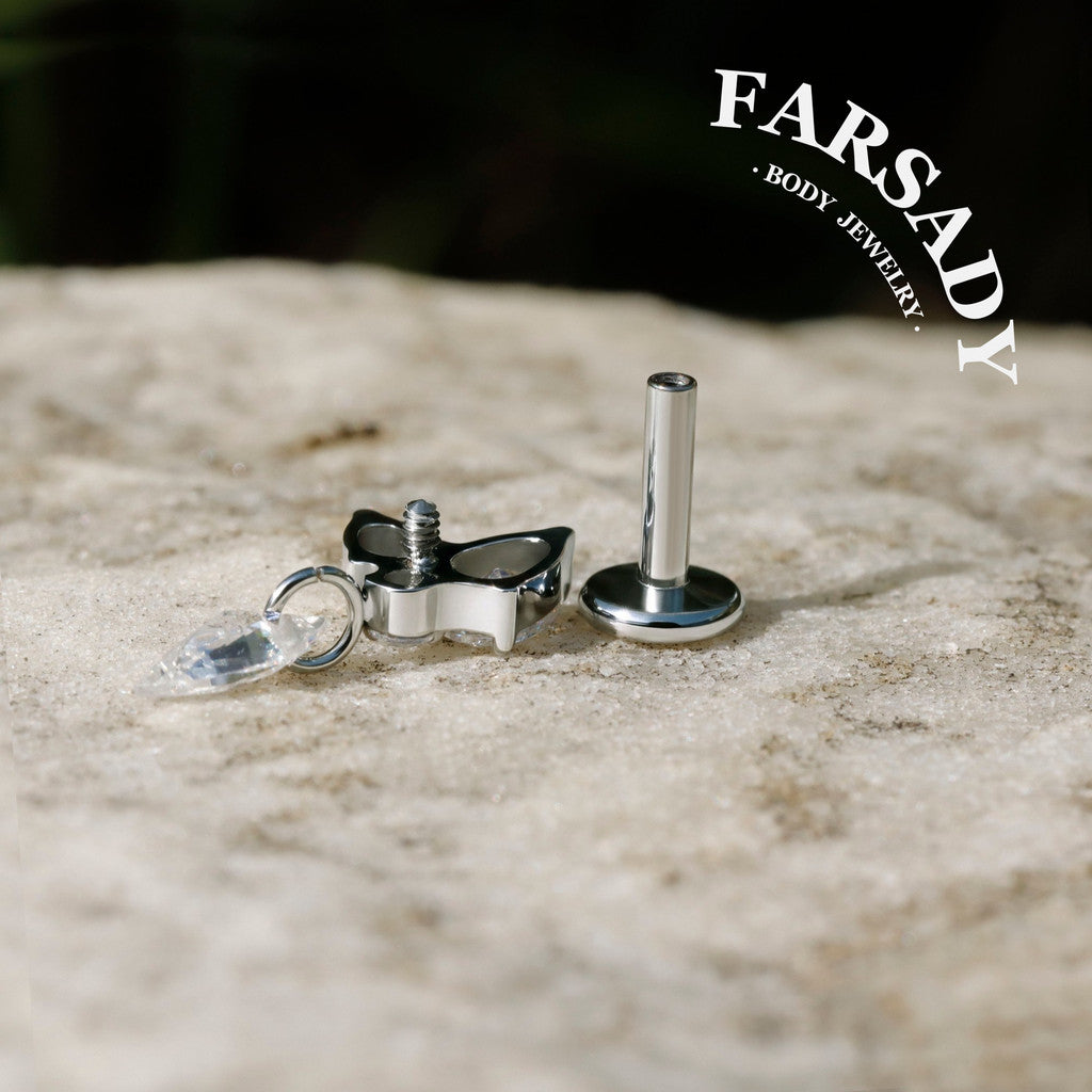 Dangle Crystal Butterfly - F136 Titanium Internally Threaded Stud / Fits Cartilage Helix Tragus Lobe Nostril Piercing