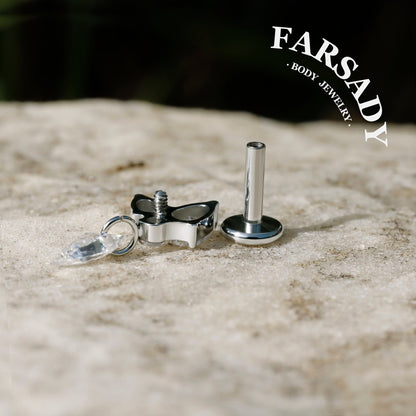 Dangle Crystal Butterfly - F136 Titanium Internally Threaded Stud / Fits Cartilage Helix Tragus Lobe Nostril Piercing