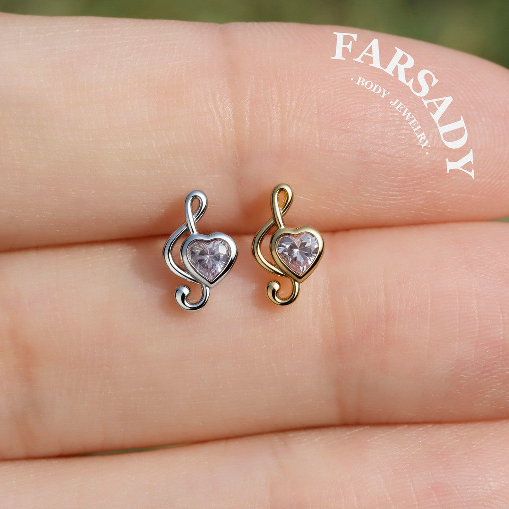Loving Clef - 925 Silver Threadless Stud / Fits Cartilage Helix Tragus Lobe Nostril Piercing