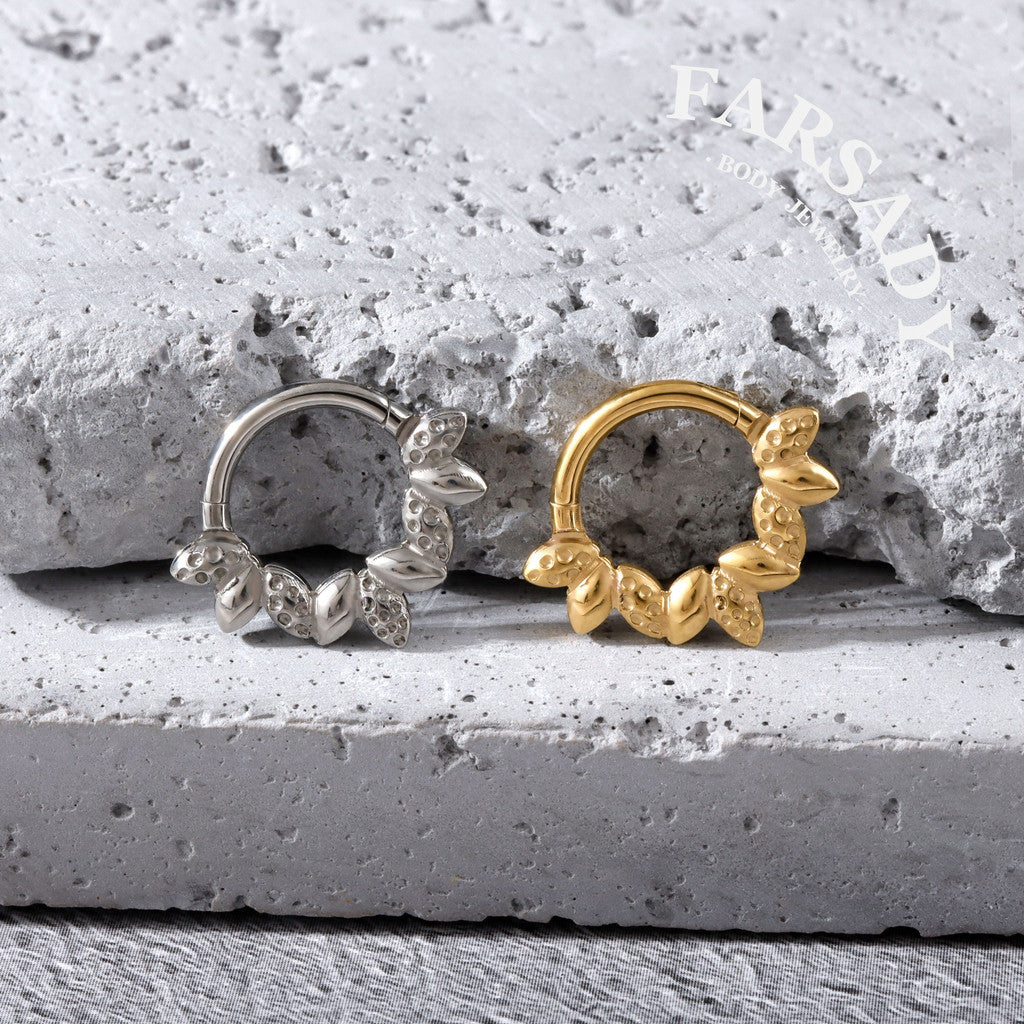Seed Wreath - F136 Titanium Hinged Clicker Hoop / Fits 16G Septum Ring Helix Conch Cartilage Earring