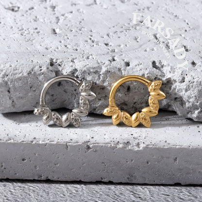 Seed Wreath - F136 Titanium Hinged Clicker Hoop / Fits 16G Septum Ring Helix Conch Cartilage Earring