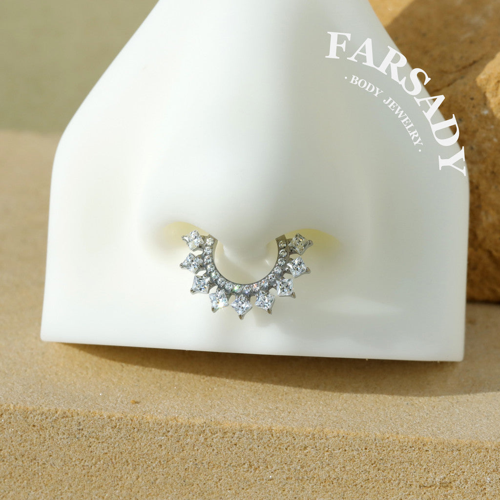 Diamond Spire - F136 Titanium Hinged Clicker Hoop / Fits 16G Septum Ring Helix Conch Cartilage Earring