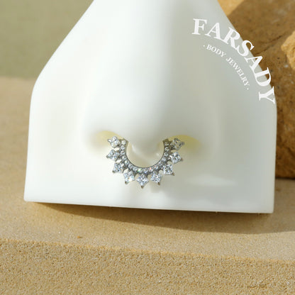 Diamond Spire - F136 Titanium Hinged Clicker Hoop / Fits 16G Septum Ring Helix Conch Cartilage Earring