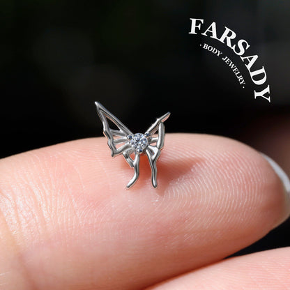 Wisp Moth - 925 Silver Threadless Stud / Fits Cartilage Helix Tragus Lobe Piercing