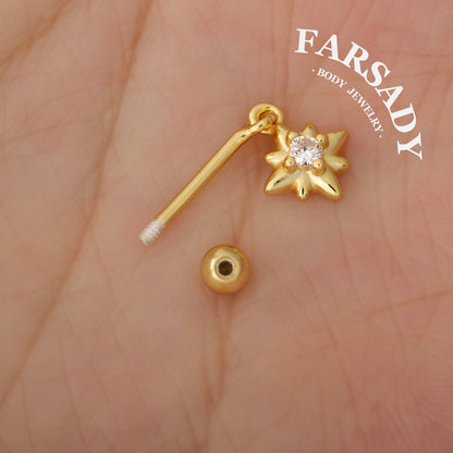 Pole Bloom - 925 Silver Round CZ Dangle Stud / Fits Cartilage Helix Tragus Lobe Piercing