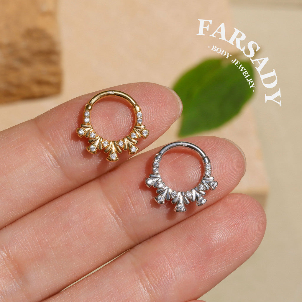 Peacock Tail Daith Hoop Earring: Sterling Silver Plated 18k solid gold, Hinged Septum Hoop Piercing Jewelry, Helix Tragus Cartilage Hoop
