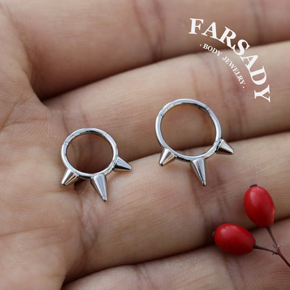 16G Titanium Triple Spike Hinged Septum Ring, Punk Style Segment Hoop, Spiked Daith & Nose Clicker Piercing Jewelry in Silver & Gold, Daily Wear with Gift Box