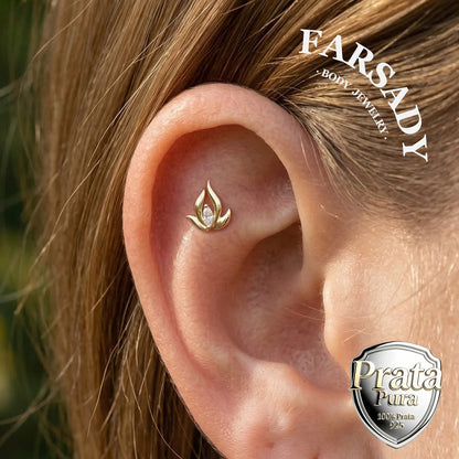 Mini Lotus Threadless Push In Helix Stud, Sterling Silver Cartilage Stud, Flat Back Titanium Post, Design Flower Tragus/ Lobe/ Lip Earring