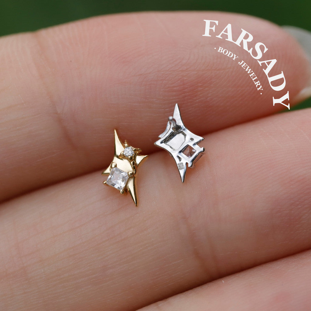 20G/18G/16G Star Threadless Push In Labret Stud •Sterling Silver Flat Back Earring •Tragus Stud •Flat Back Stud •Helix Stud •Cartilage Stud