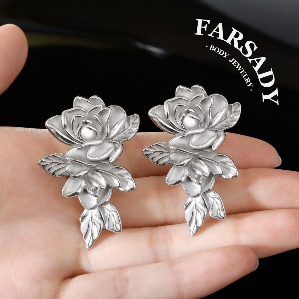 Rose Ear Weights / High-Quality Ear Hanger/ 00 Gauge Ear Weight Silvery/ Ear Stretched Jewelry/Weighted Dangle 10mm/Lobe Weights Steel