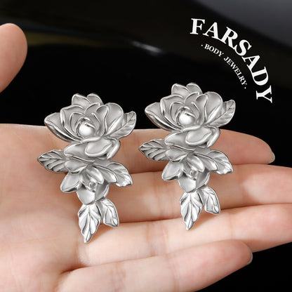 Rose Ear Weights / High-Quality Ear Hanger/ 00 Gauge Ear Weight Silvery/ Ear Stretched Jewelry/Weighted Dangle 10mm/Lobe Weights Steel