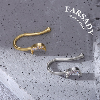 Paved CZ Crescent Moon - 925 Silver Fake Nose Ring / Fit Non-Pierced Nose Ring
