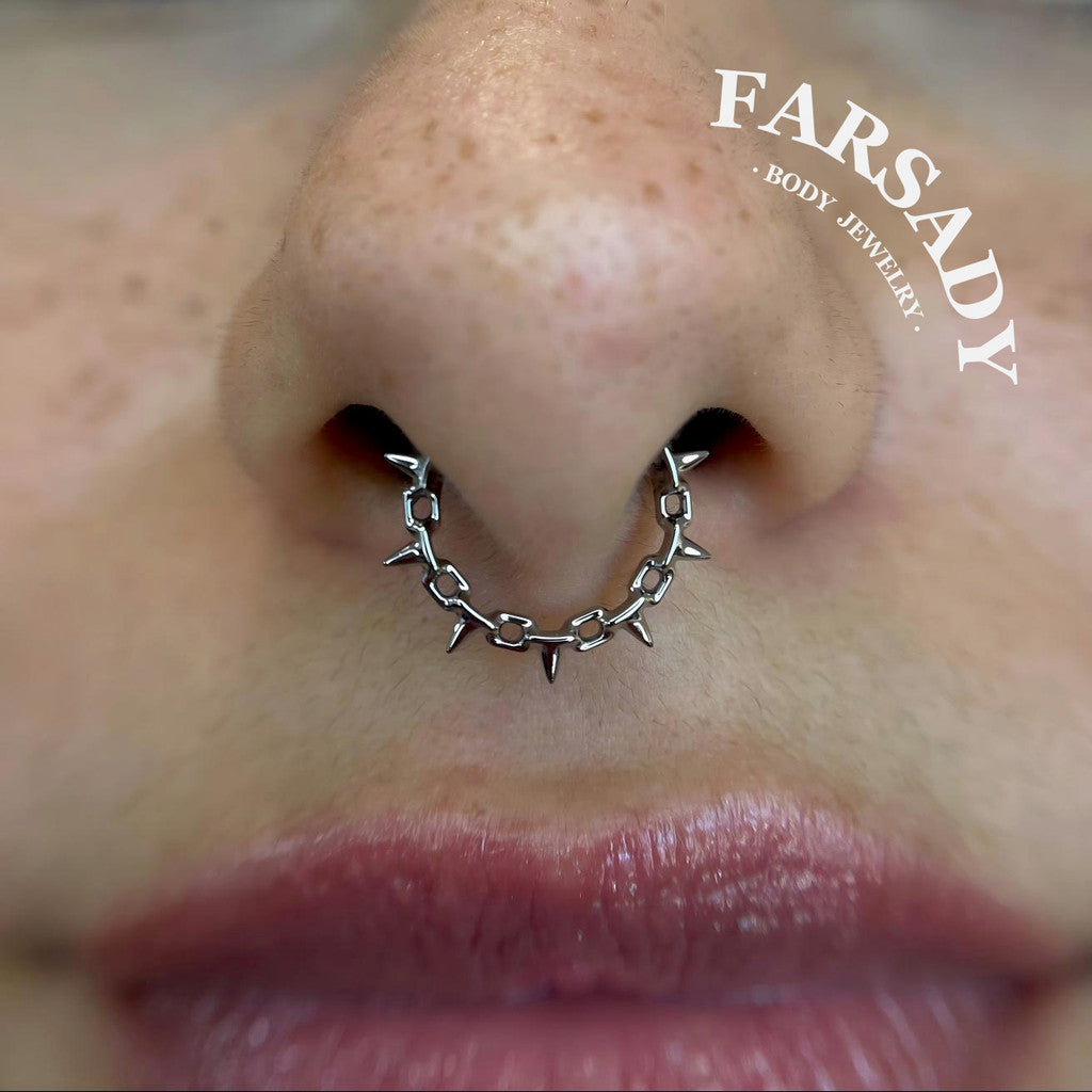 Spike Chain - F136 Titanium Hinged Clicker Hoop / Fits 16G Septum Ring Helix Conch Cartilage Earring