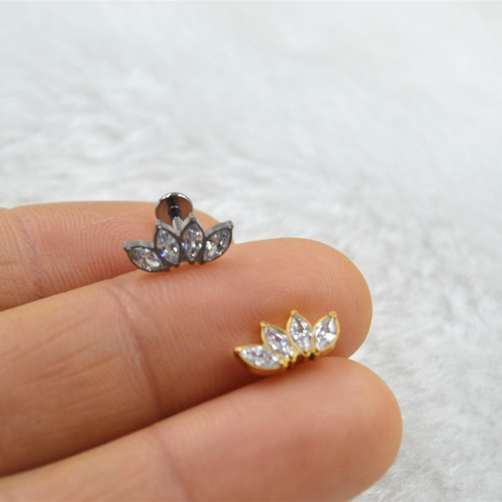 Lotus Bloom - F136 Titanium Internally Threaded Stud / Fits Cartilage Helix Tragus Lobe Nostril Piercing