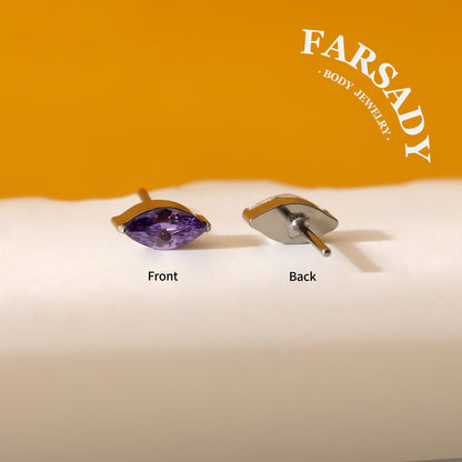 Marquise Zircon - F136 Titanium Colorful CZ Replacement Tops / Fits Threadless Ear Studs