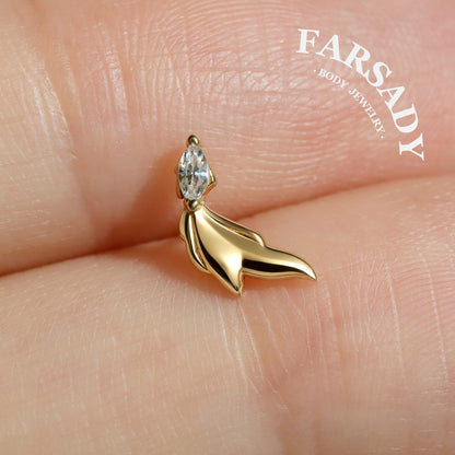 Silver Fin - 925 Silver Threadless Stud / Fits Cartilage Helix Tragus Lobe Nostril Piercing