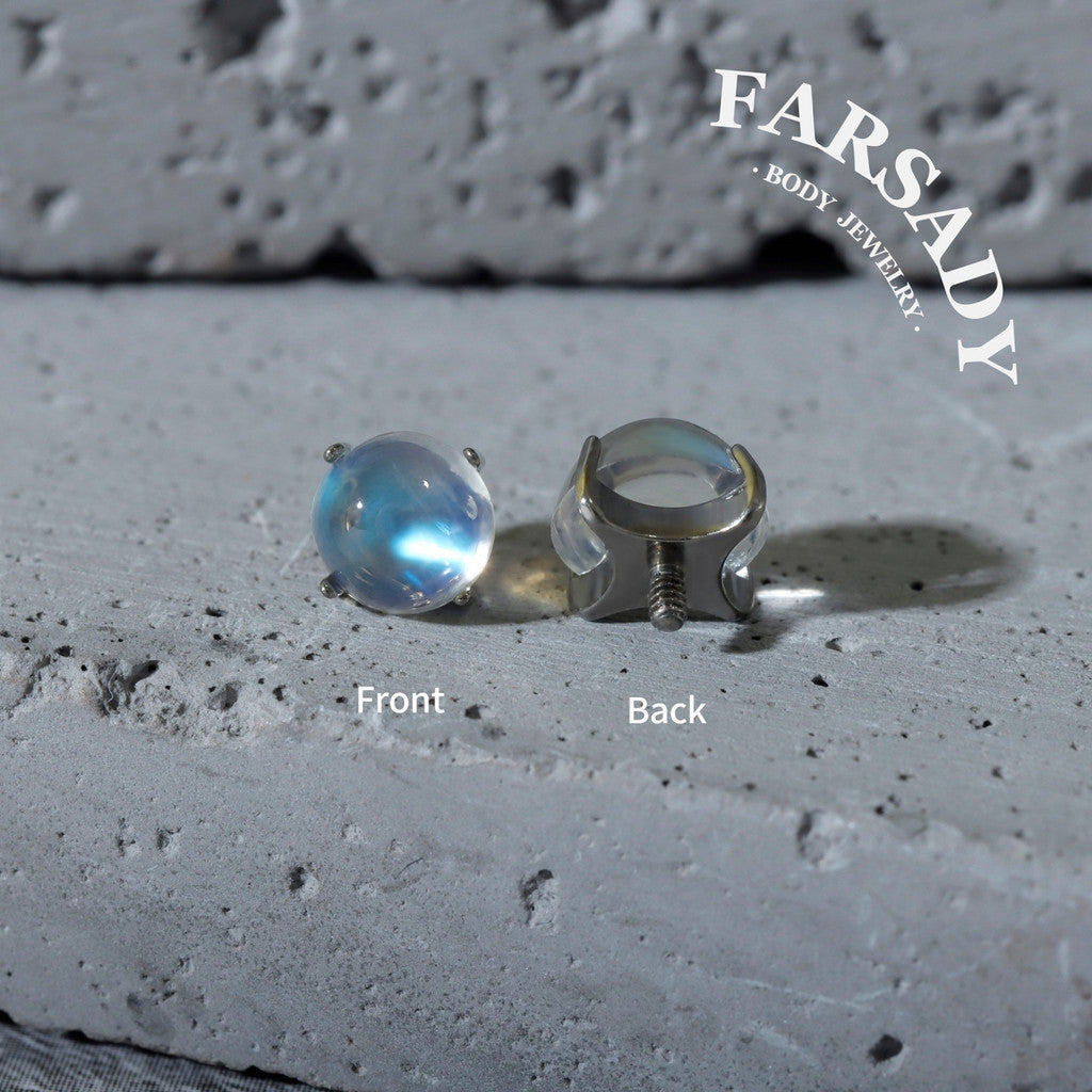 Selene Orb - F136 Titanium Natural Moonstone Replacement Tops / Fits Internal Thread Ear Studs