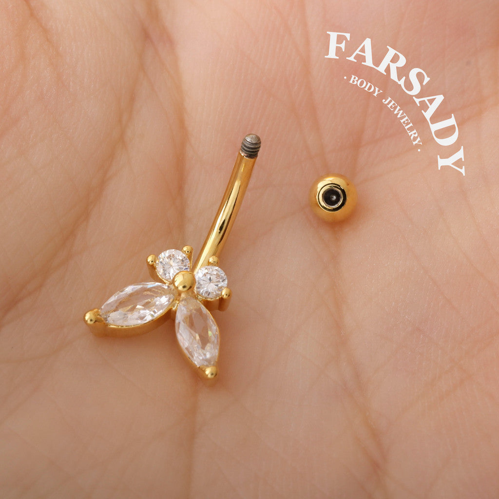Crystal Flutter - 316L Clear CZ Curved Barbell / Fits 16G Rook Daith Earring Lip Eyebrow Cartilage Piercing