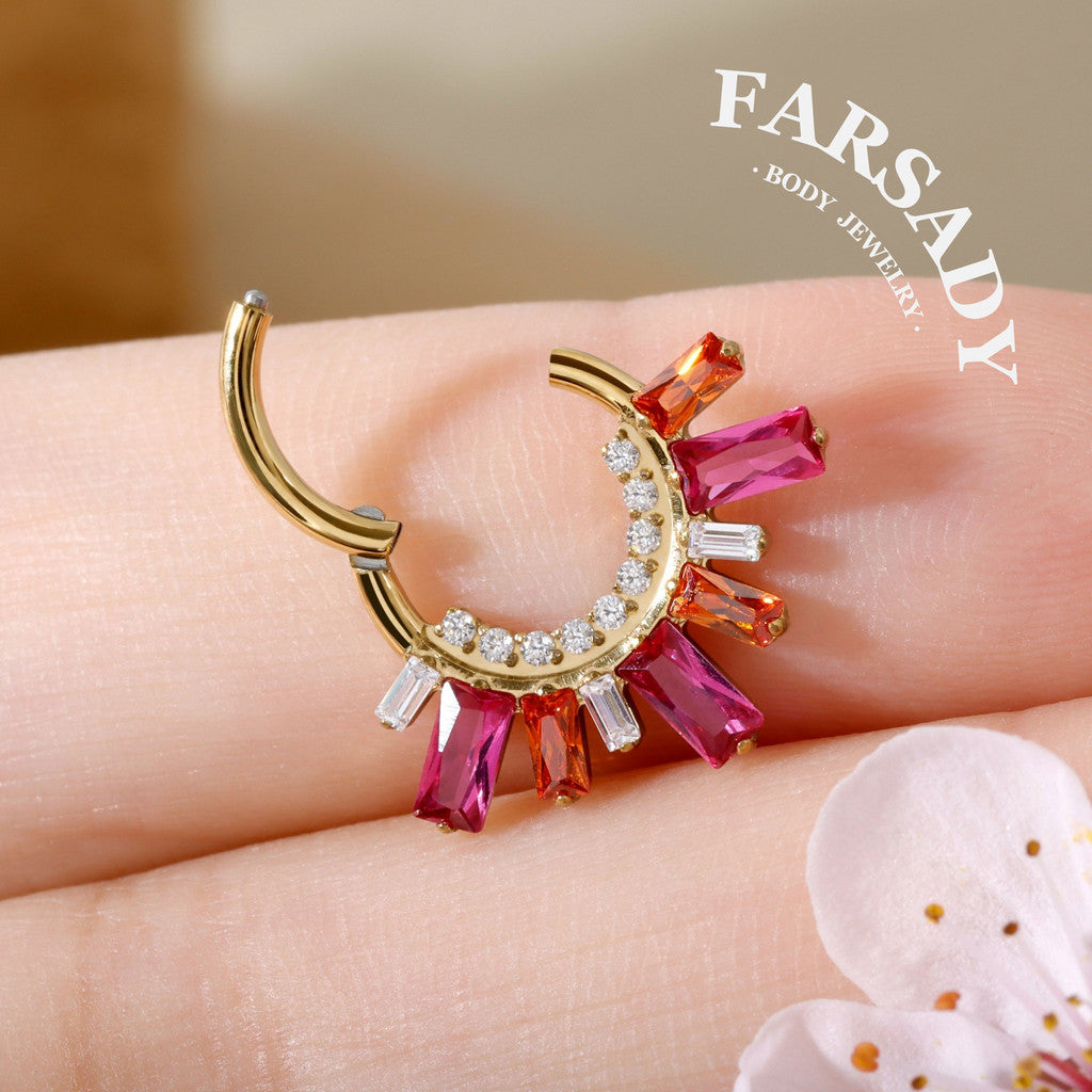 Sunset Flare - F136 Titanium Hinged Clicker Hoop / Fits 16G Septum Ring Helix Conch Cartilage Earring