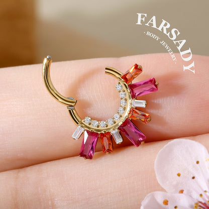 Sunset Flare - F136 Titanium Hinged Clicker Hoop / Fits 16G Septum Ring Helix Conch Cartilage Earring