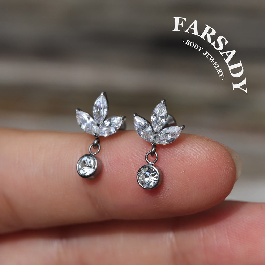 Leaf Whisper - F136 Titanium Internally Threaded Stud / Fits Cartilage Helix Tragus Lobe Piercing