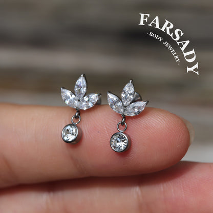 Leaf Whisper - F136 Titanium Internally Threaded Stud / Fits Cartilage Helix Tragus Lobe Piercing