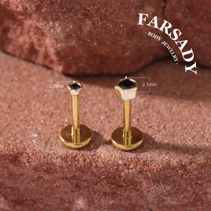 Dark Hexa - Solid 14K Gold Threadless Stud / Fits Cartilage Helix Tragus Lobe Nostril Piercing