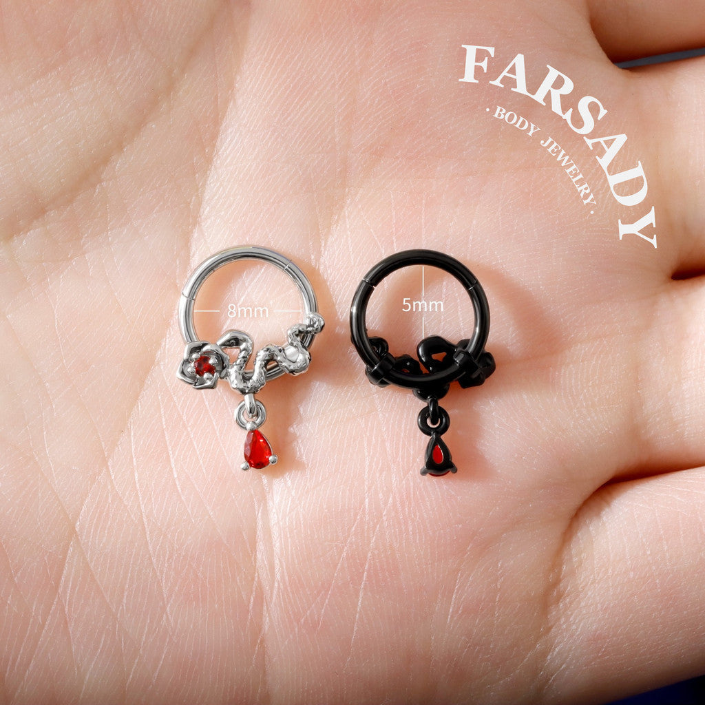 Snake Rose Septum Ring 16g, 316L Septum Jewelry, Gold Daith Jewelry,Dangle Septum Clicker   Helix/Tragus/Rook Cartilage Hoop, Halloween Gift