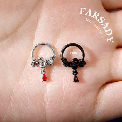 Snake Rose Septum Ring 16g, 316L Septum Jewelry, Gold Daith Jewelry,Dangle Septum Clicker   Helix/Tragus/Rook Cartilage Hoop, Halloween Gift