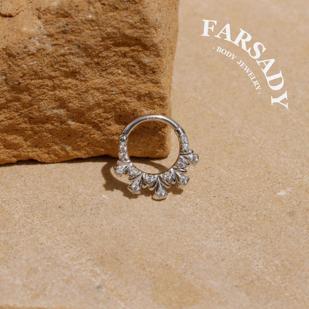 Peacock Tail Daith Hoop Earring: Sterling Silver Plated 18k solid gold, Hinged Septum Hoop Piercing Jewelry, Helix Tragus Cartilage Hoop