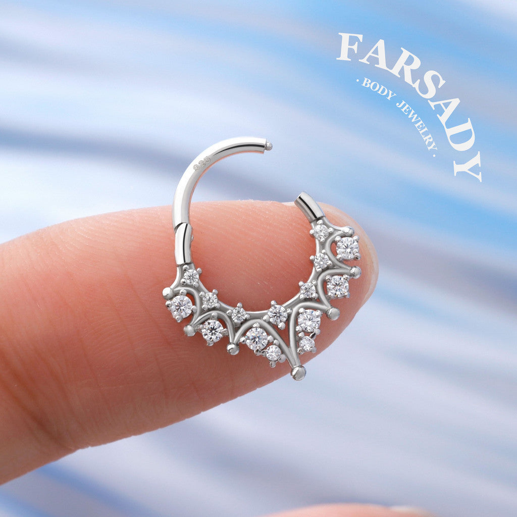 16G star septum ring Sterling Silver septum clicker, 8mm daith earring hoop silver, gold helix tragus hoop, septum piercing jewelry Handmade