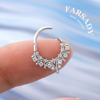 16G star septum ring Sterling Silver septum clicker, 8mm daith earring hoop silver, gold helix tragus hoop, septum piercing jewelry Handmade