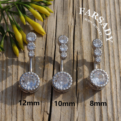 14G Sterling Silver Triple CZ Belly Button Ring - S925 Clear CZ 8mm 10mm 12mm  Navel Body Piercing Jewelry - Non Healed Piercing Friendly Body Jewelry
