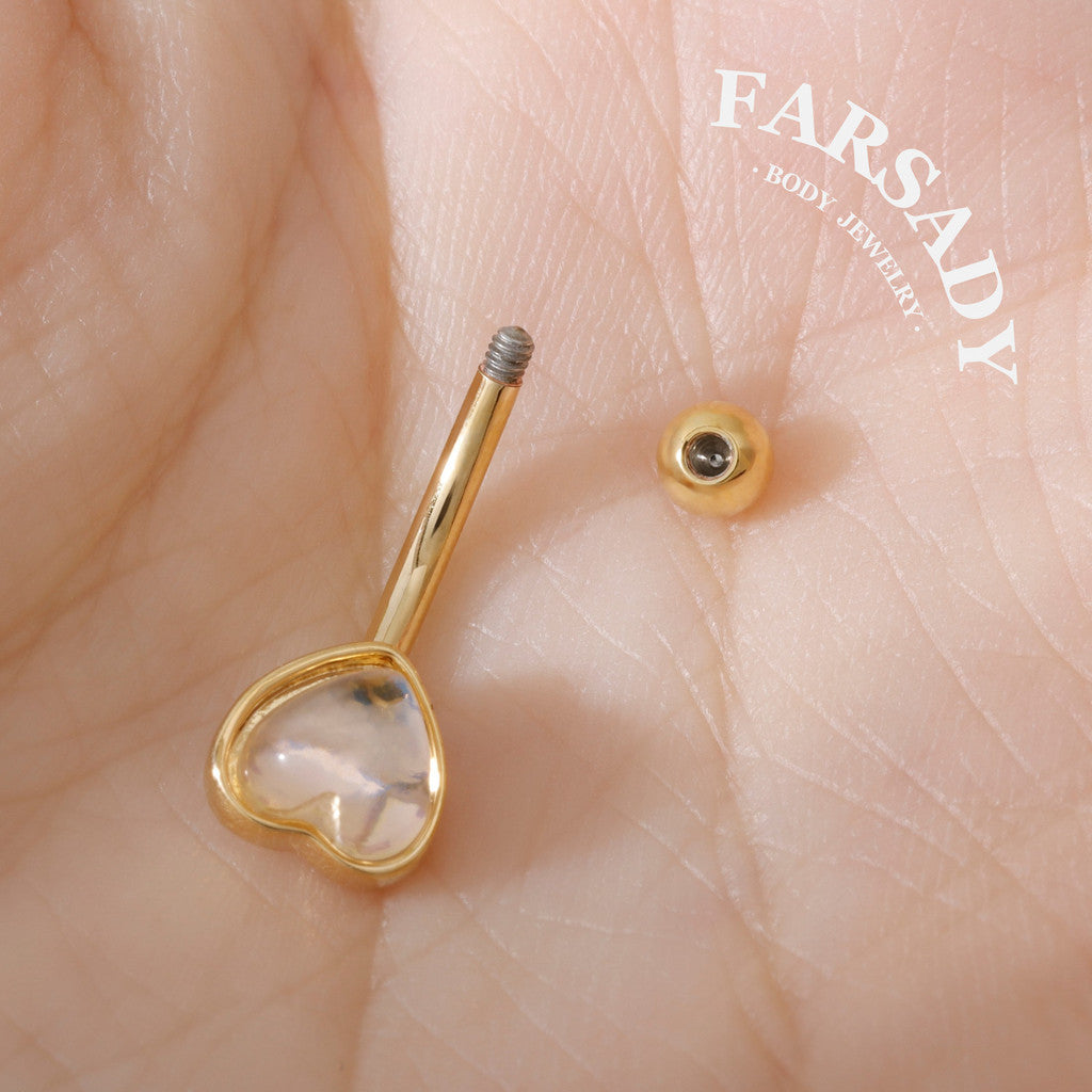 Moonlight Heart - 316L Clear CZ Curved Barbell / Fits 16G Rook Daith Earring Lip Eyebrow Cartilage Piercing