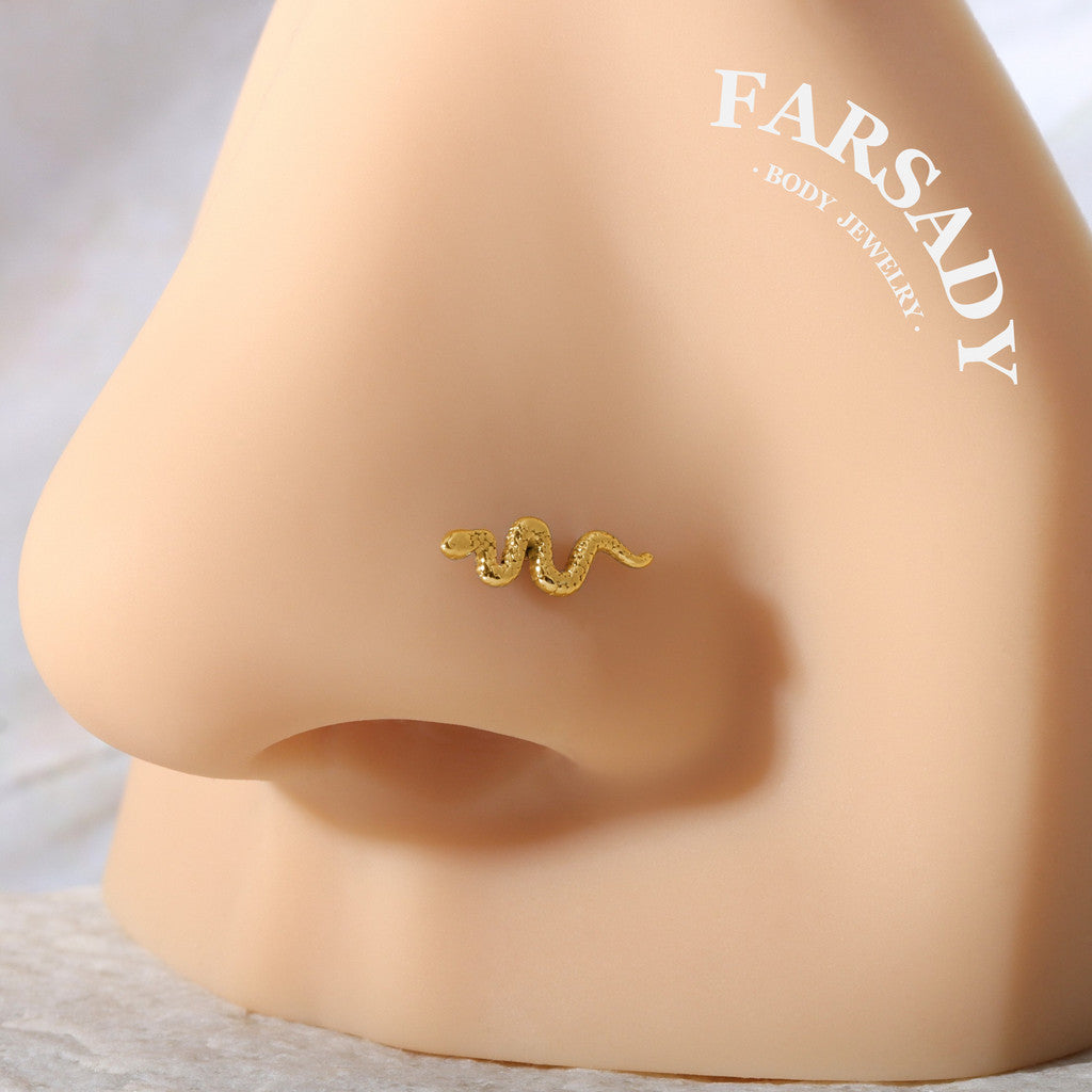 Textured Snake - L-Shape Nose Stud / Fit 18G 20G Nose Ring
