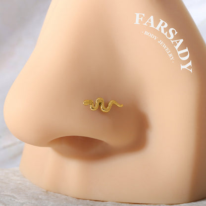 Textured Snake - L-Shape Nose Stud / Fit 18G 20G Nose Ring