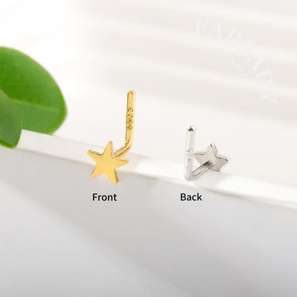 Plain Silver Star - 925 Silver L-Shape Nose Stud / Fit 18G 20G Nose Ring