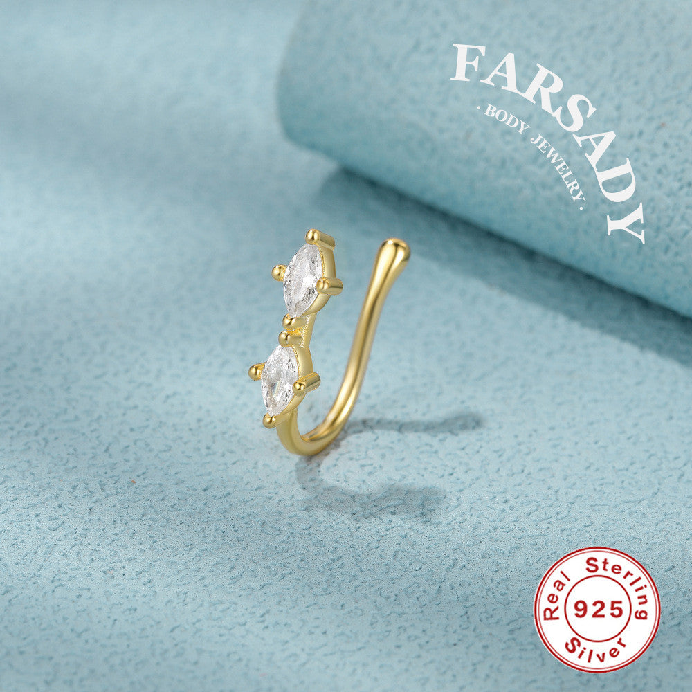 Mixed Shape CZ - 925 Silver Fake Nose Ring / Fit Non-Pierced Nose Ring