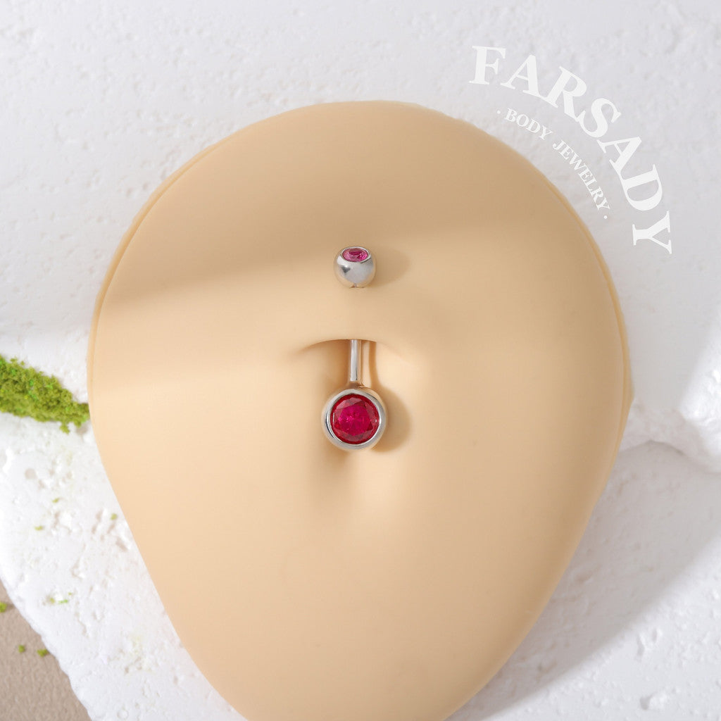Crimson Twin Gem - 925 Silver Red CZ Belly Button Ring / Fits 14G Navel Piercing