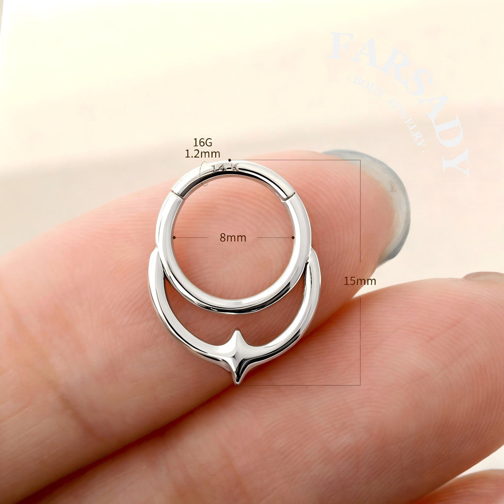 Lunar Spike - Solid 14K Gold Hinged Clicker Hoop / Fits 16G Septum Ring Helix Conch Cartilage Earring