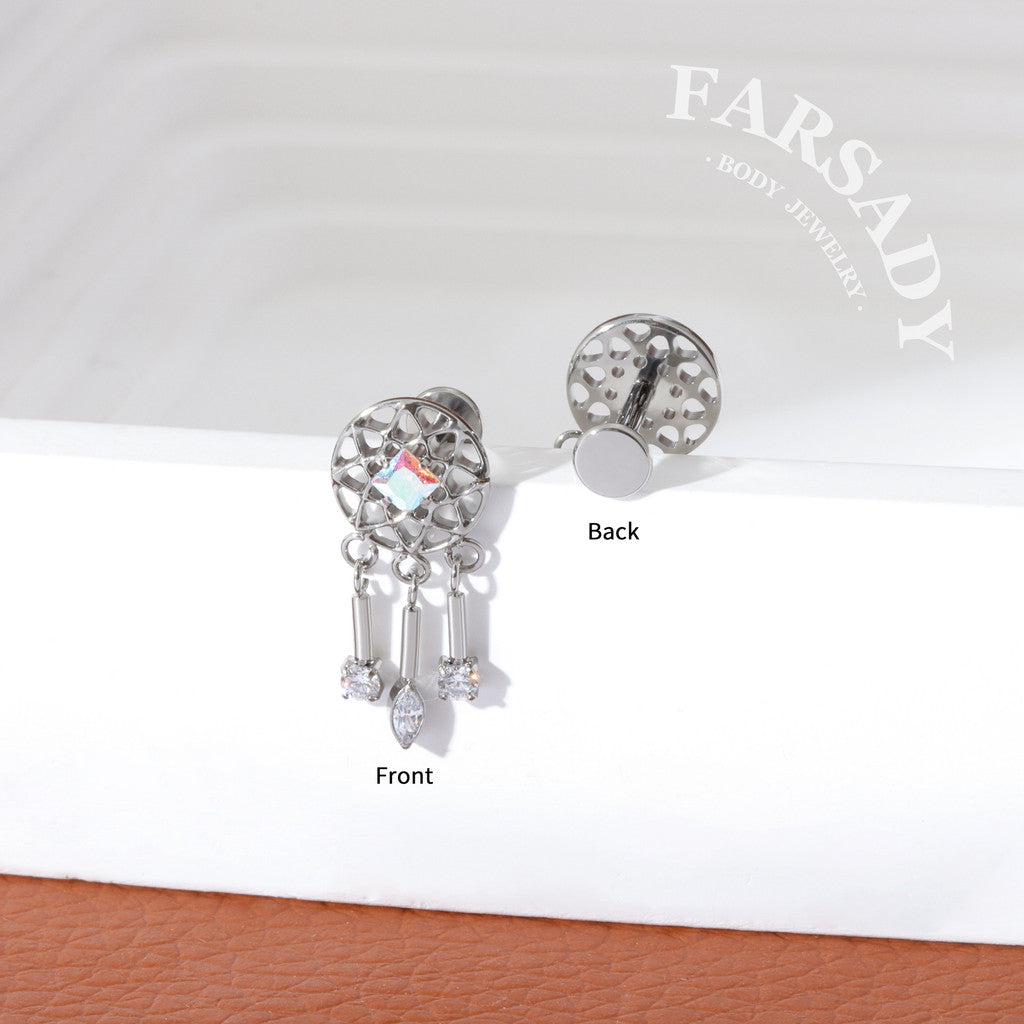 Dream Catcher - F136 Titanium Internally Threaded Stud / Fits Cartilage Helix Tragus Lobe Piercing