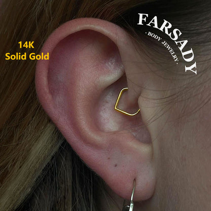 Golden Heartline - Solid 14K Gold Hinged Clicker Hoop / Fits 16G Septum Ring Helix Conch Cartilage Earring