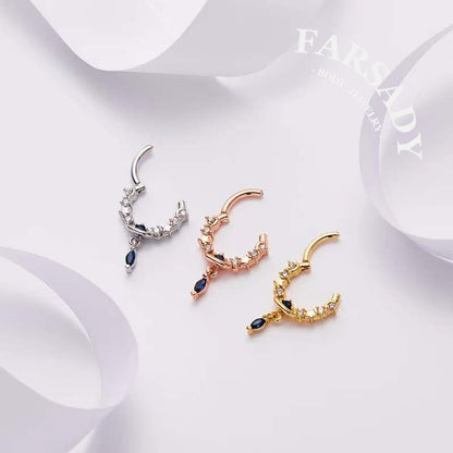 Star Tear - CZ Dangle Hinged Clicker Hoop / Fits 16G Septum Ring Helix Conch Cartilage Earring