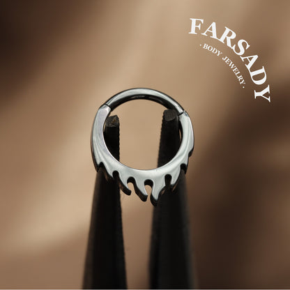 Flame Edge - F136 Titanium Hinged Clicker Hoop / Fits 16G Septum Ring Helix Conch Cartilage Earring