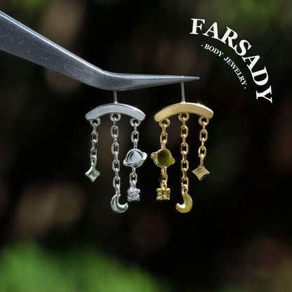 Moon Sphere  - Sterling Silver Push In Stud / Fits Vertical Helix Hidden Rook Earring